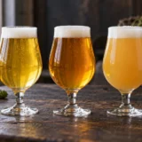 Tři sklenice světlého piva s různou barvou a zákalem – ilustrace APA, IPA a NEIPA
